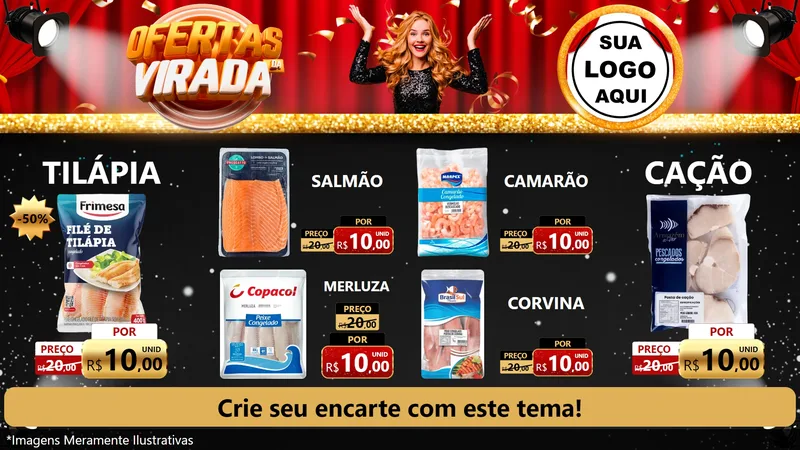 Modelo de TV para TV Horizontal com o tema Ofertas da Virada para Peixaria