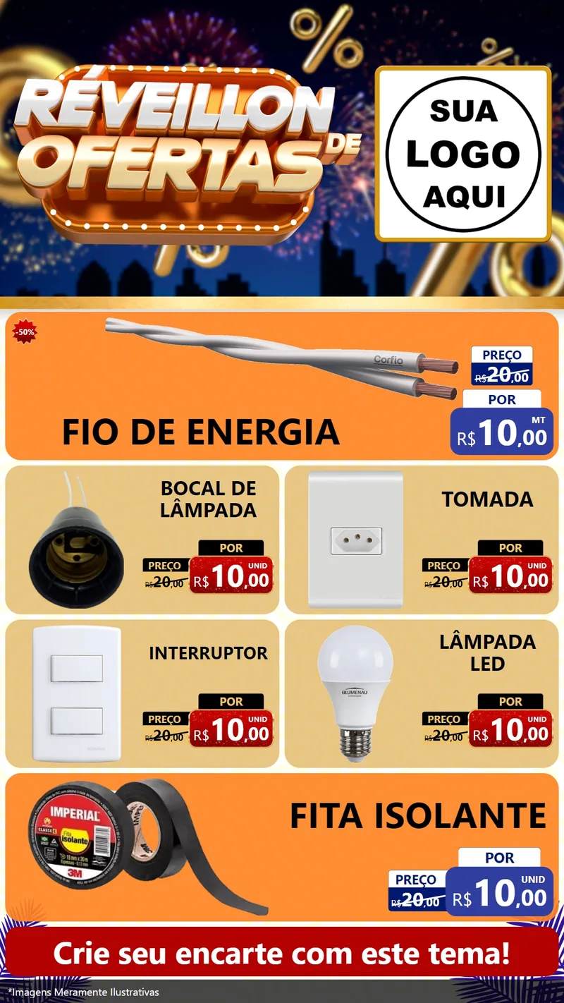 Modelo de TV para TV Vertical com o tema Réveillon de Ofertas para Materiais Elétricos