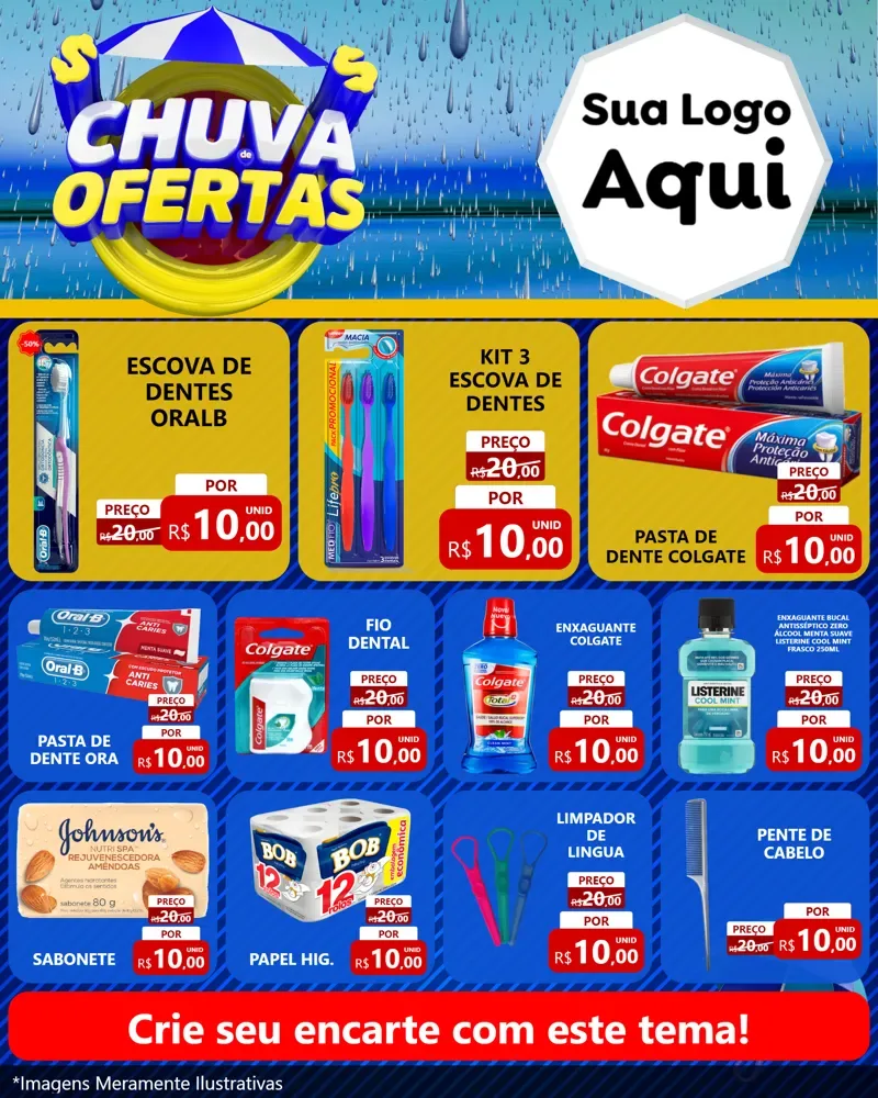 Modelo de Rede Social para Feed Instagram com o tema Chuva de Ofertas para Higiene Pessoal