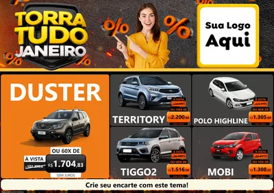 Modelo de Encarte para Encarte A4 Horizontal com o tema Torra Tudo Janeiro para Concessionaria de Carros