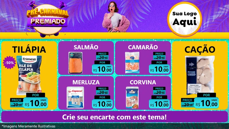 Modelo de TV para TV Horizontal com o tema Pré-Carnaval Premiado para Peixaria