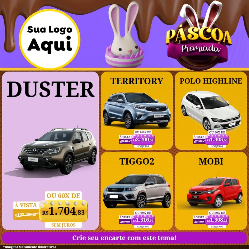 Modelo de Rede Social para Feed Facebook com o tema Páscoa Premiada para Concessionaria de Carros