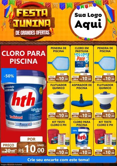 Modelo de Encarte para Encarte A4 Vertical com o tema Festa Junina de Grandes Ofertas para Produtos para Piscina