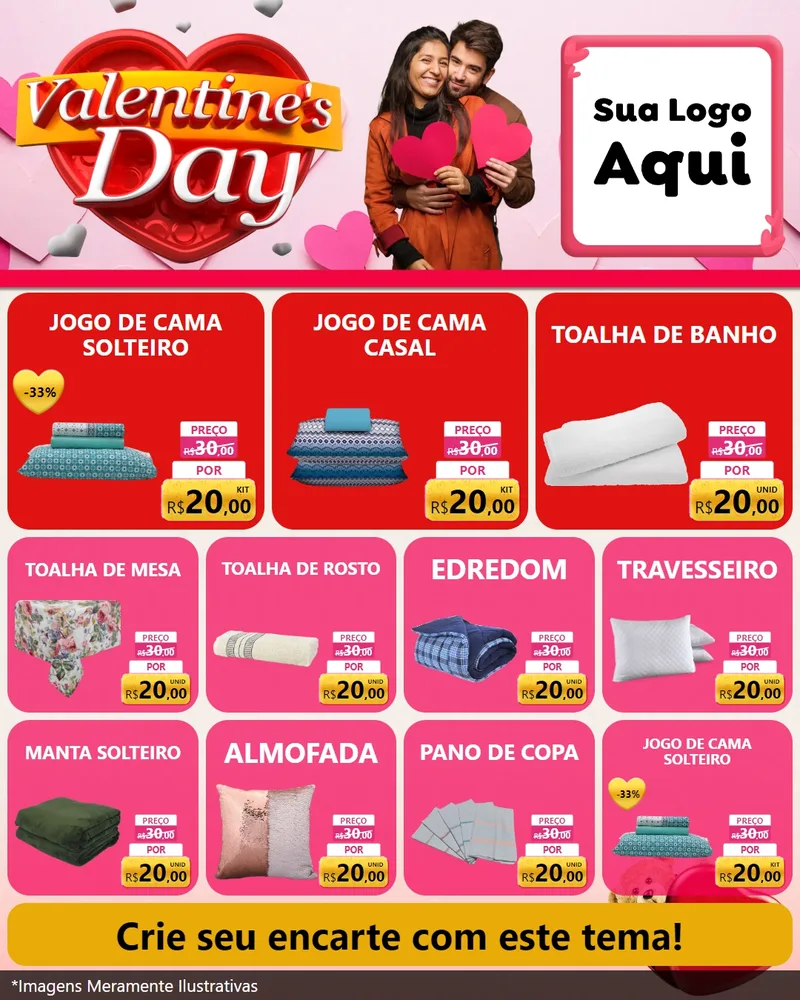 Modelo de Rede Social para Feed Instagram com o tema Valentine's Day para Cama, Mesa e Banho