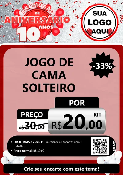 Modelo de Cartaz para Cartaz A4 Vertical com o tema Promoção de Aniversário - 10 Anos para Cama, Mesa e Banho