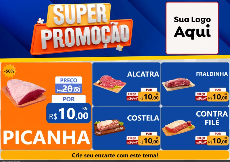 Modelo de Encarte para Encarte A4 Horizontal com o tema Super Promoção para Açougue