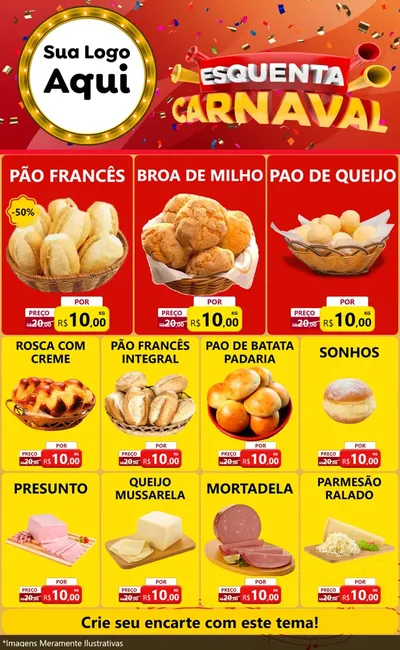 Modelo de Encarte para Encarte Grande com o tema Esquenta Carnaval para Padaria