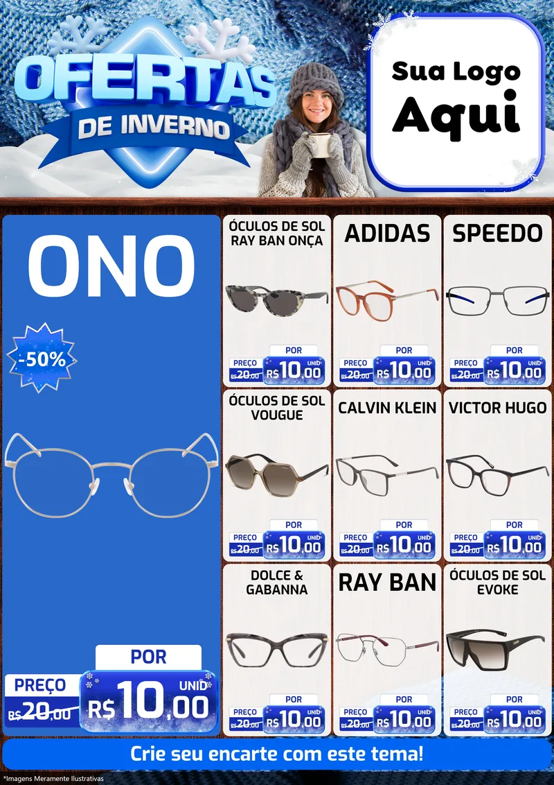 Modelo de Encarte para Encarte A4 Vertical com o tema Ofertas de Inverno para Óticas