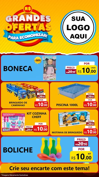 Modelo de TV para TV Vertical com o tema Grandes Ofertas Para Economizar! para Brinquedos
