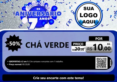 Modelo de Cartaz para Cartaz A4 Horizontal com o tema Promoção de Aniversário - 7 Anos para Produtos Naturais