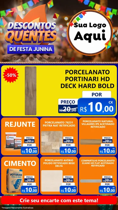 Modelo de Rede Social para Stories com o tema Descontos Quentes de Festa Junina para Pisos e revestimentos