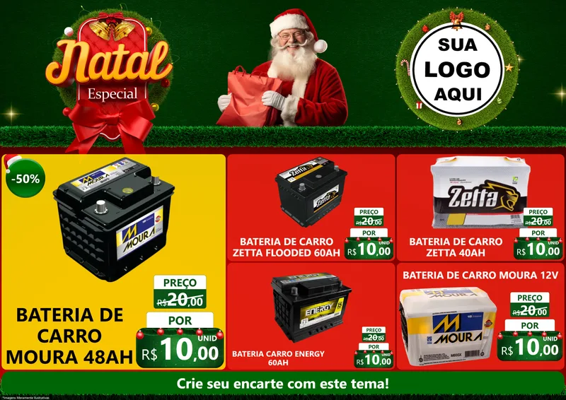 Modelo de Encarte para Encarte A4 Horizontal com o tema Natal Especial para Baterias Elétricas
