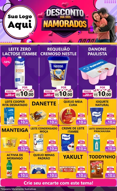 Modelo de Encarte para Encarte Grande com o tema Desconto Dia dos Namorados para Frios e Laticínios