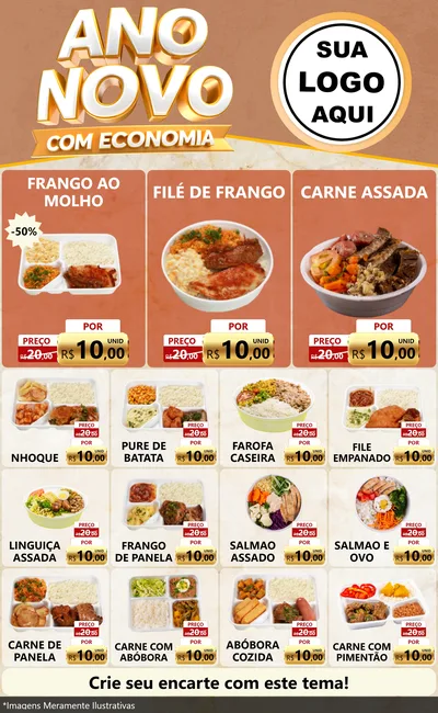 Modelo de Encarte para Encarte Grande com o tema Ano Novo Com Economia para Restaurante