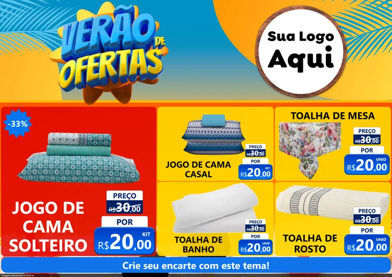 Modelo de Encarte para Encarte A4 Horizontal com o tema Verão de Ofertas para Cama, Mesa e Banho