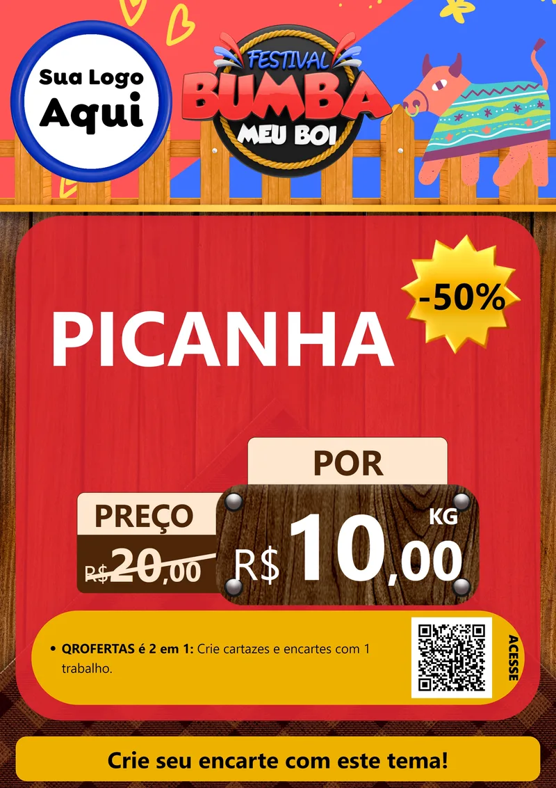 Modelo de Cartaz para Cartaz A4 Vertical com o tema Festival Bumba Meu Boi para Açougue