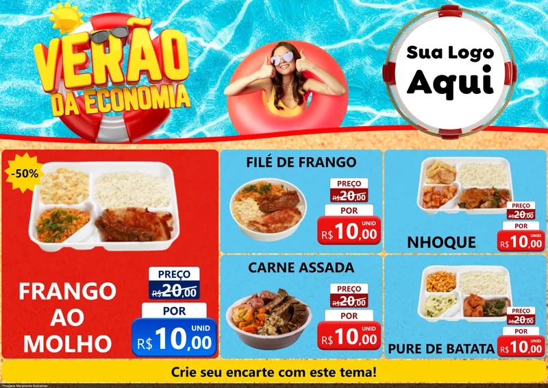 Modelo de Encarte para Encarte A4 Horizontal com o tema Verão da Economia para Restaurante