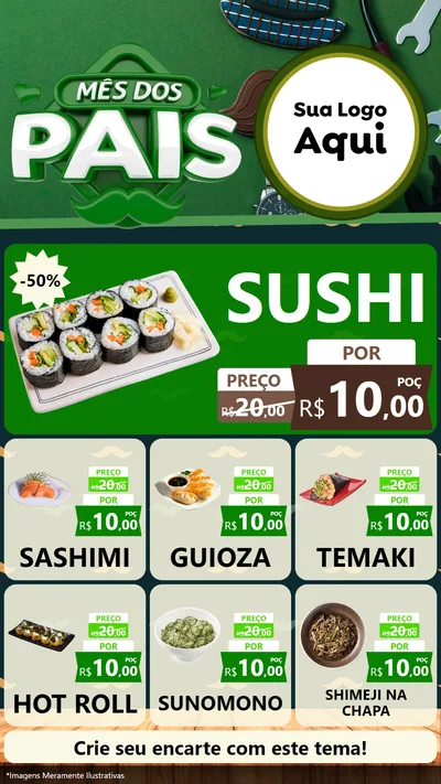 Modelo de Rede Social para Stories com o tema Mês dos Pais para Comida japonesa