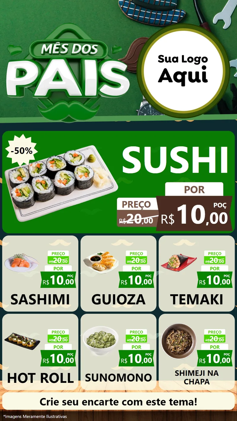 Modelo de Rede Social para Stories com o tema Mês dos Pais para Comida japonesa