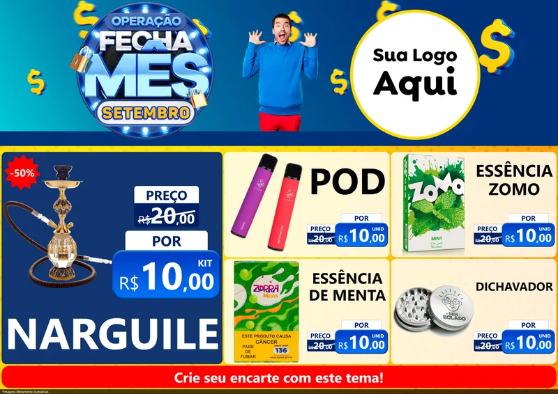 Modelo de Encarte para Encarte A4 Horizontal com o tema Operação Fecha Mês Setembro para Tabacaria