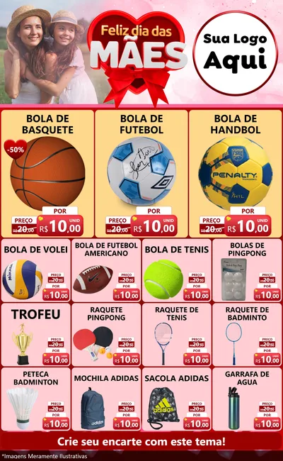Modelo de Encarte para Encarte Grande com o tema Feliz Dia Das Mães para Artigos Esportivos