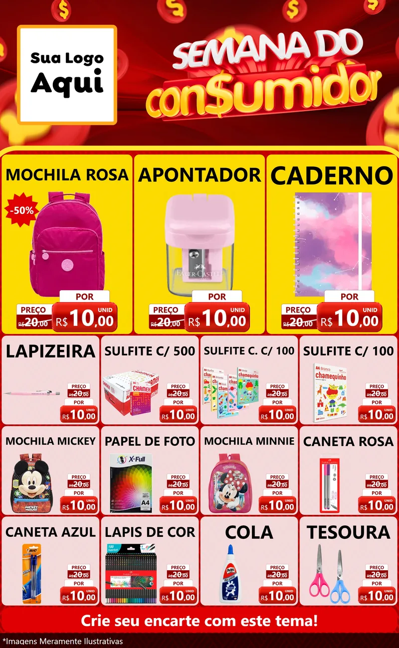 Modelo de Encarte para Encarte Grande com o tema Semana do Consumidor para Papelaria
