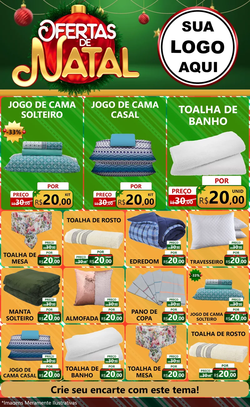 Modelo de Encarte para Encarte Grande com o tema Ofertas de Natal para Cama, Mesa e Banho