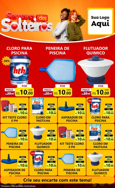 Modelo de Encarte para Encarte Grande com o tema Semana dos Solteiros para Produtos para Piscina