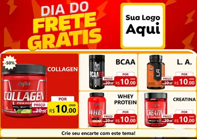 Modelo de Encarte para Encarte A4 Horizontal com o tema Dia do Frete Grátis para Suplementos alimentares