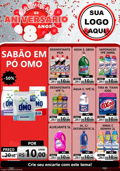 Modelo de Encarte para Encarte A4 Vertical com o tema Promoção de Aniversário - 8 Anos para Produtos de Limpeza
