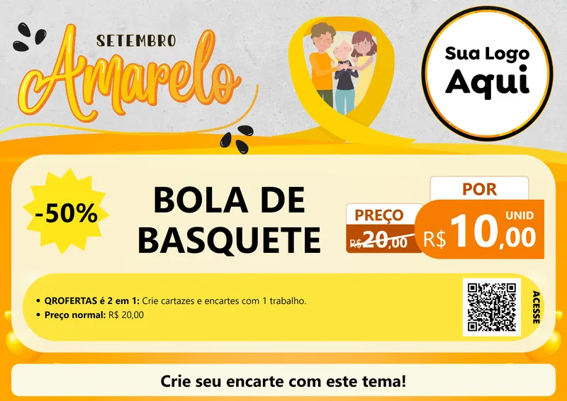 Modelo de Cartaz para Cartaz A4 Horizontal com o tema Setembro Amarelo para Artigos Esportivos