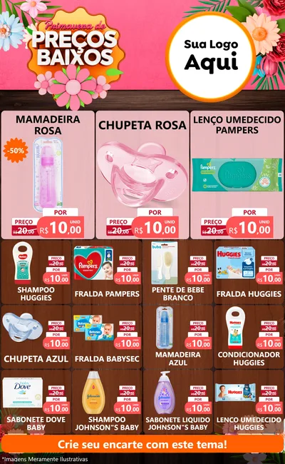Modelo de Encarte para Encarte Grande com o tema Primavera de Preços Baixos para Bebês