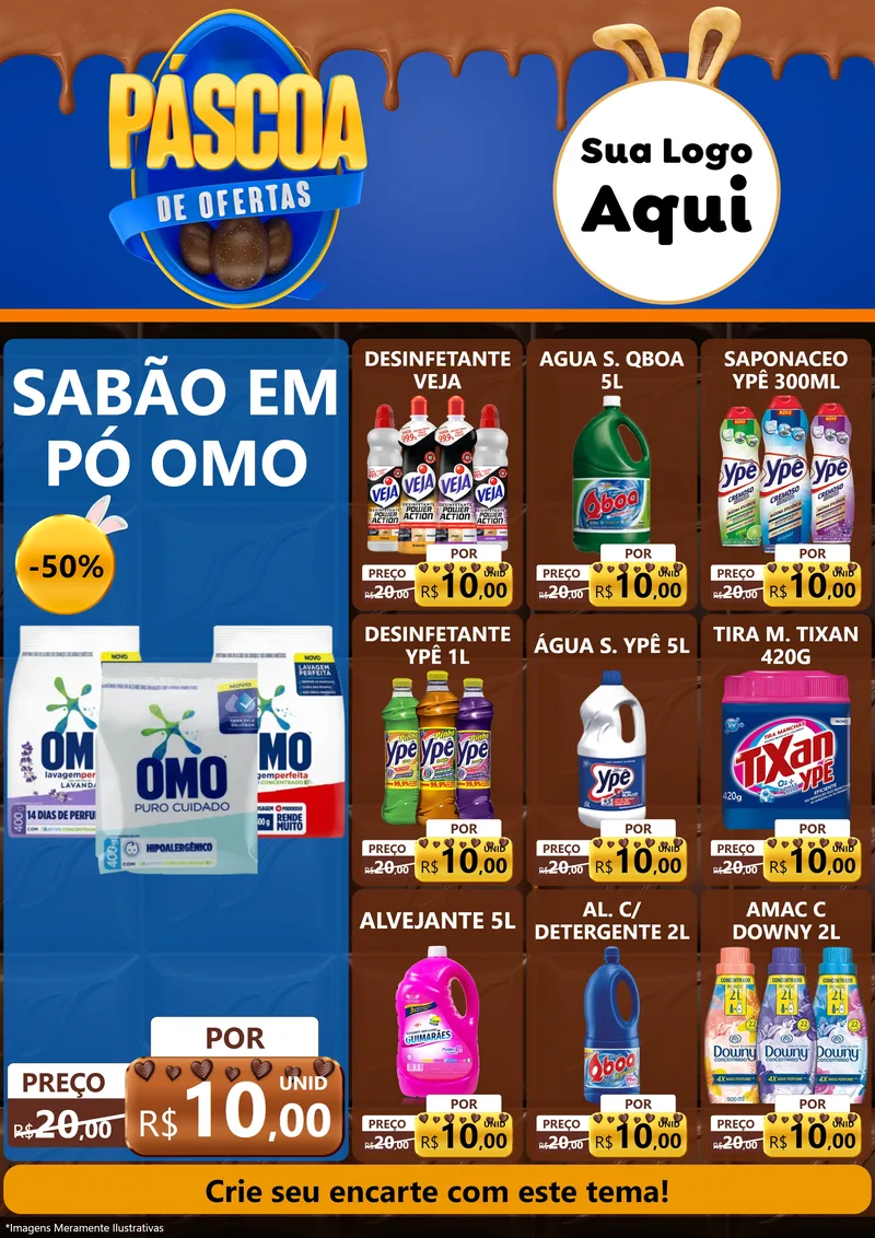 Modelo de Encarte para Encarte A4 Vertical com o tema Páscoa de Ofertas para Produtos de Limpeza