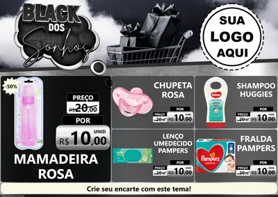Modelo de Encarte para Encarte A4 Horizontal com o tema Black dos Sonhos para Bebês