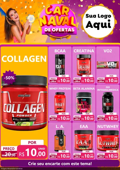 Modelo de Encarte para Encarte A4 Vertical com o tema Carnaval de Ofertas para Suplementos alimentares