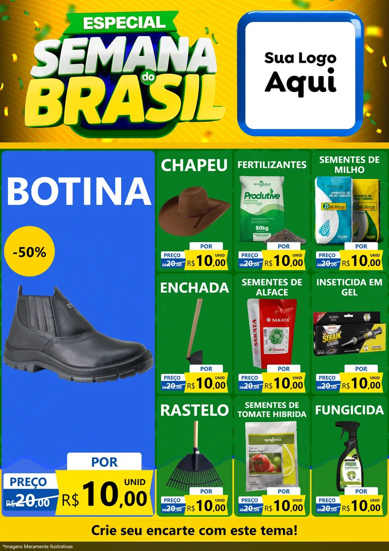 Modelo de Encarte para Encarte A4 Vertical com o tema Especial Semana do Brasil para Agropecuária