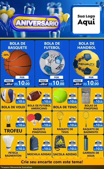 Modelo de Encarte para Encarte Grande com o tema Aniversário para Artigos Esportivos