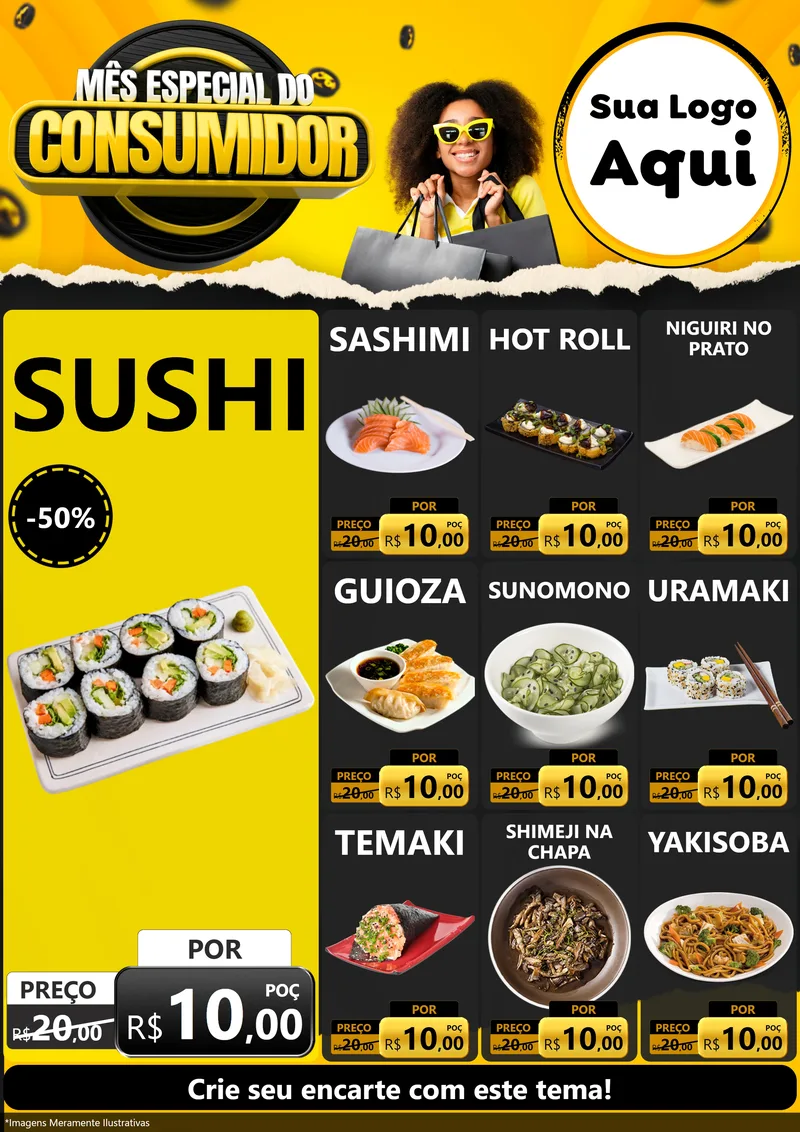 Modelo de Encarte para Encarte A4 Vertical com o tema Mês Especial do Consumidor para Comida japonesa