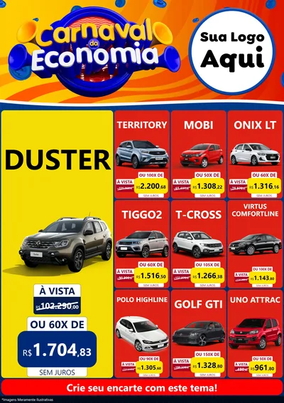 Modelo de Encarte para Encarte A4 Vertical com o tema Carnaval da Economia para Concessionaria de Carros