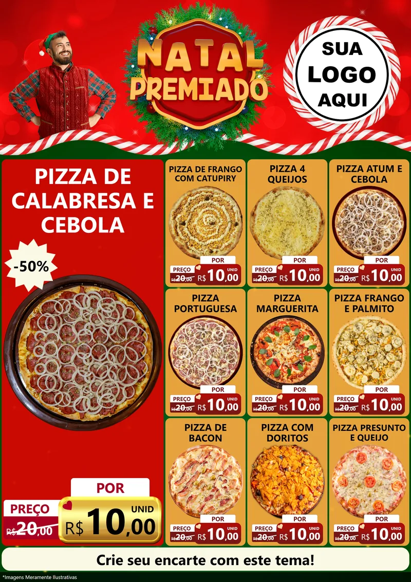 Modelo de Encarte para Encarte A4 Vertical com o tema Natal Premiado para Pizzaria