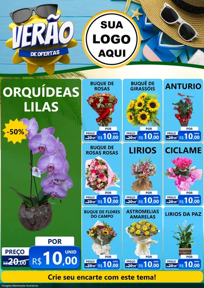Modelo de Encarte para Encarte A4 Vertical com o tema Verão de Ofertas para Floricultura e jardim