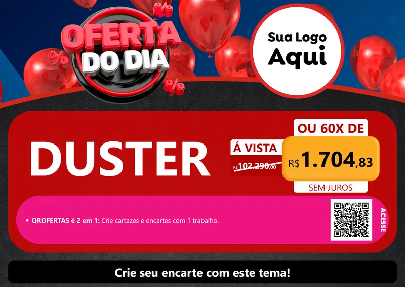 Modelo de Cartaz para Cartaz A4 Horizontal com o tema Oferta do Dia para Concessionaria de Carros