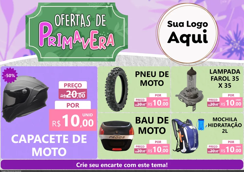 Modelo de Encarte para Encarte A4 Horizontal com o tema Ofertas de Primavera para Moto peças
