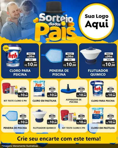 Modelo de Rede Social para Feed Instagram com o tema Sorteio Dia Dos Pais para Produtos para Piscina
