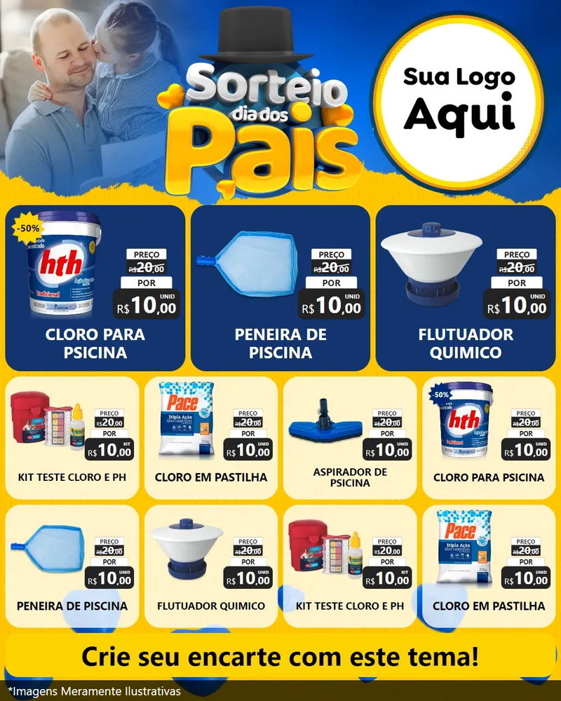 Modelo de Rede Social para Feed Instagram com o tema Sorteio Dia Dos Pais para Produtos para Piscina