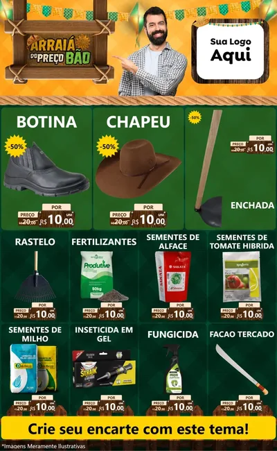 Modelo de Encarte para Encarte Grande com o tema Arraiá do preço bão para Agropecuária