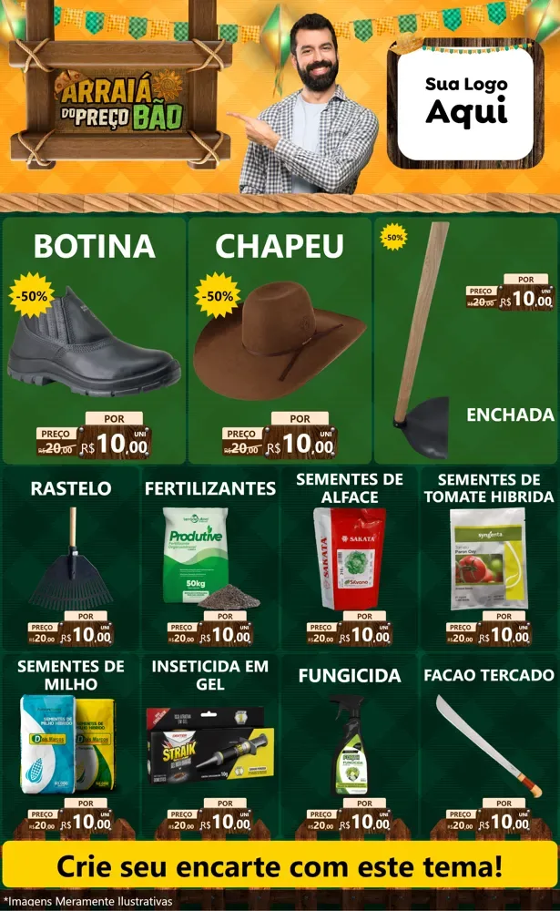 Modelo de Encarte para Encarte Grande com o tema Arraiá do preço bão para Agropecuária