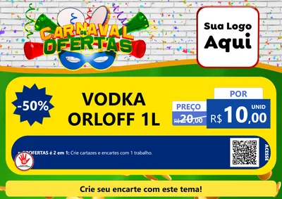 Modelo de Cartaz para Cartaz A4 Horizontal com o tema Carnaval de Ofertas para Distribuidora de bebidas