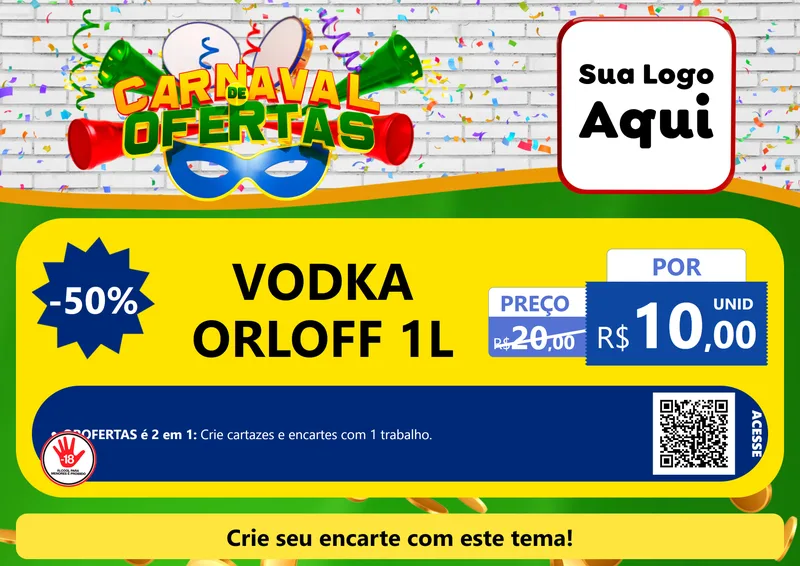 Modelo de Cartaz para Cartaz A4 Horizontal com o tema Carnaval de Ofertas para Distribuidora de bebidas
