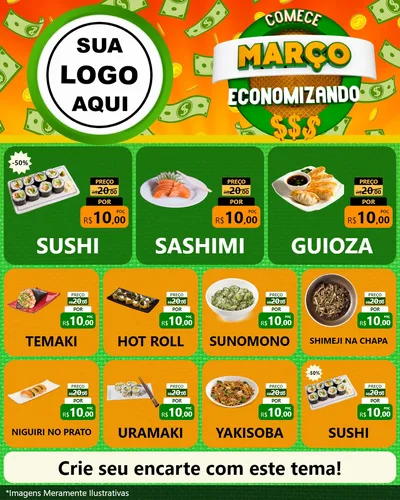 Modelo de Rede Social para Feed Instagram com o tema Comece Março Economizando para Comida japonesa